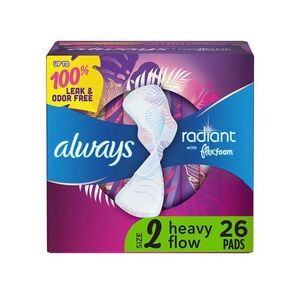 Always Radiant Pads, Heavy, with Wings Clean Scent, Size 2, 26 Pads.